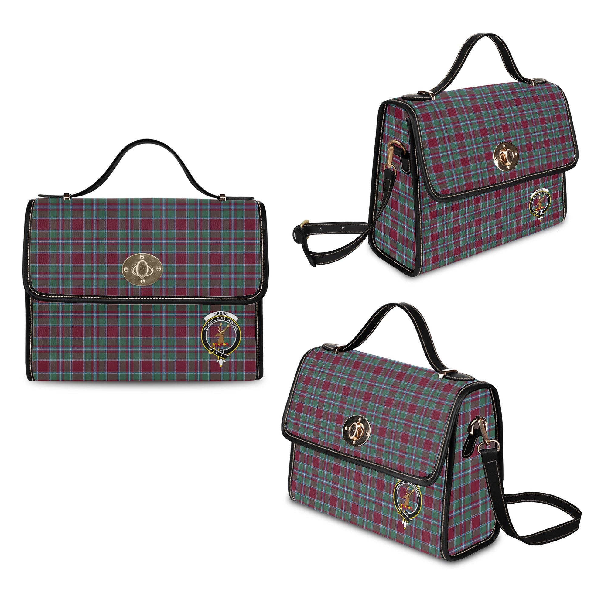 spens-spence-tartan-leather-strap-waterproof-canvas-bag-with-family-crest