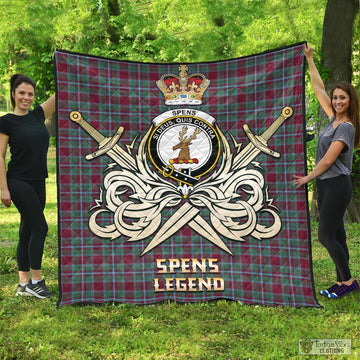 Spens (Spence) Tartan Quilt with Clan Crest and the Golden Sword of Courageous Legacy