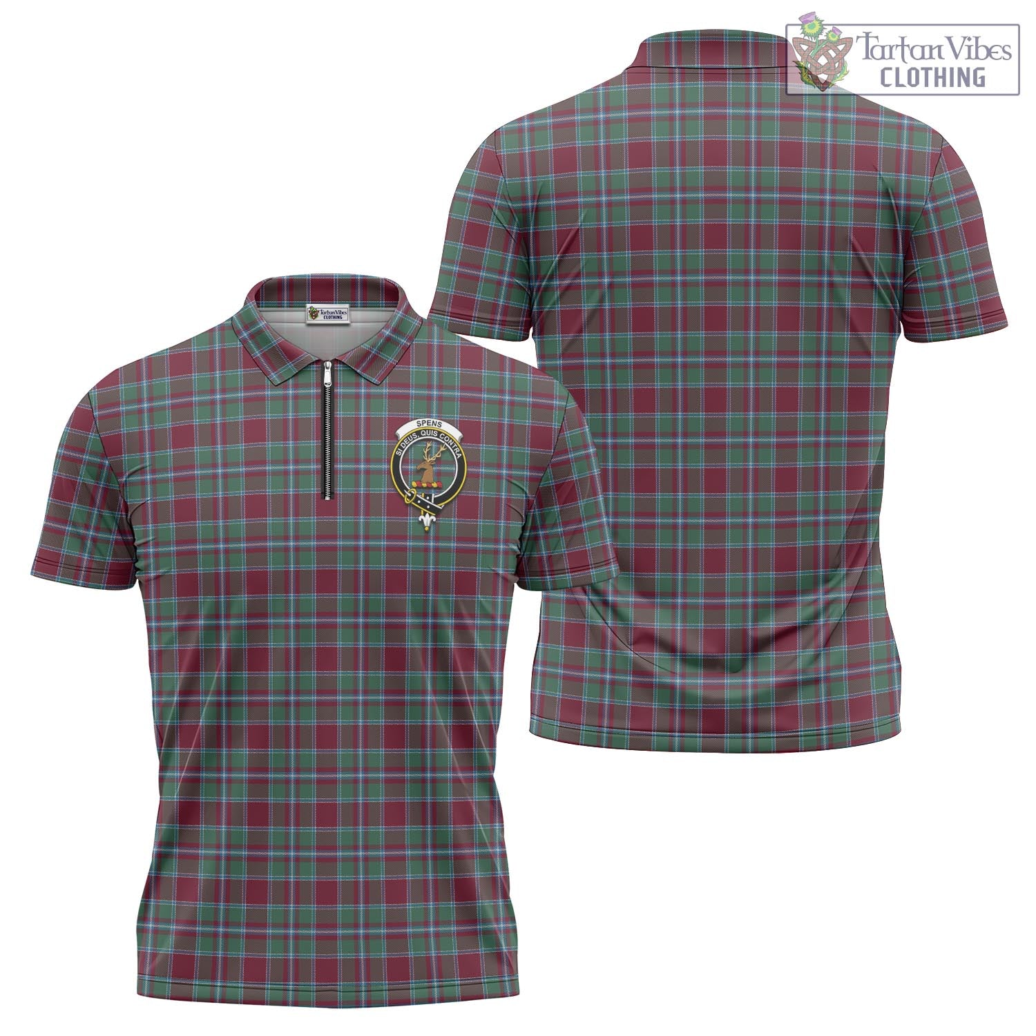 Spence (Spens) Tartan Zipper Polo Shirt with Family Crest - Tartan Vibes Clothing