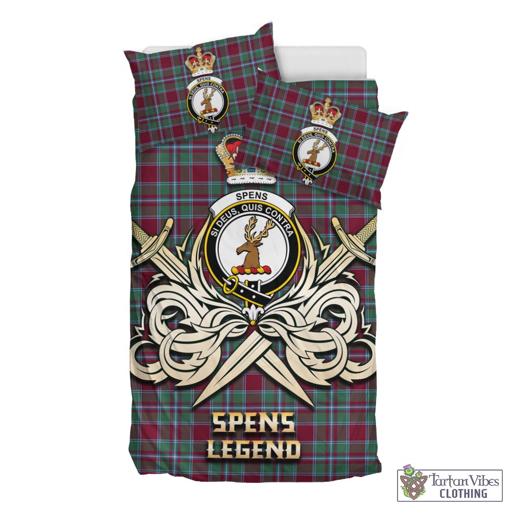 Tartan Vibes Clothing Spens (Spence) Tartan Bedding Set with Clan Crest and the Golden Sword of Courageous Legacy