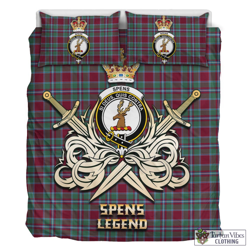Tartan Vibes Clothing Spens (Spence) Tartan Bedding Set with Clan Crest and the Golden Sword of Courageous Legacy