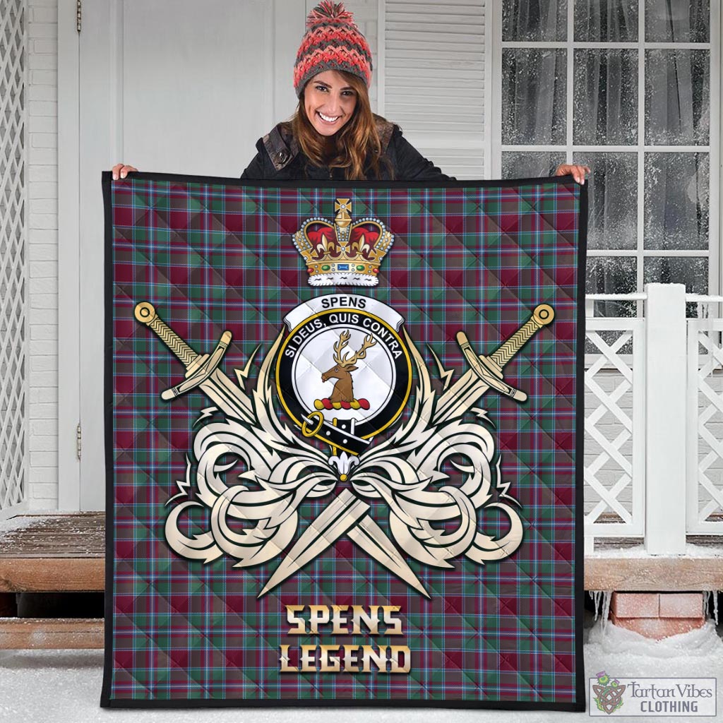 Tartan Vibes Clothing Spens (Spence) Tartan Quilt with Clan Crest and the Golden Sword of Courageous Legacy