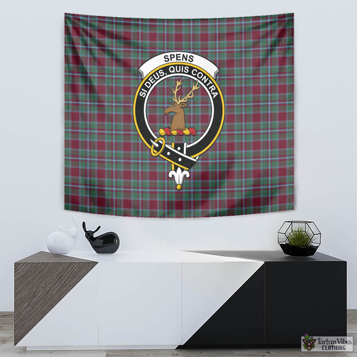 Tartan Vibes Clothing Spens (Spence) Tartan Tapestry Wall Hanging and Home Decor for Room with Family Crest