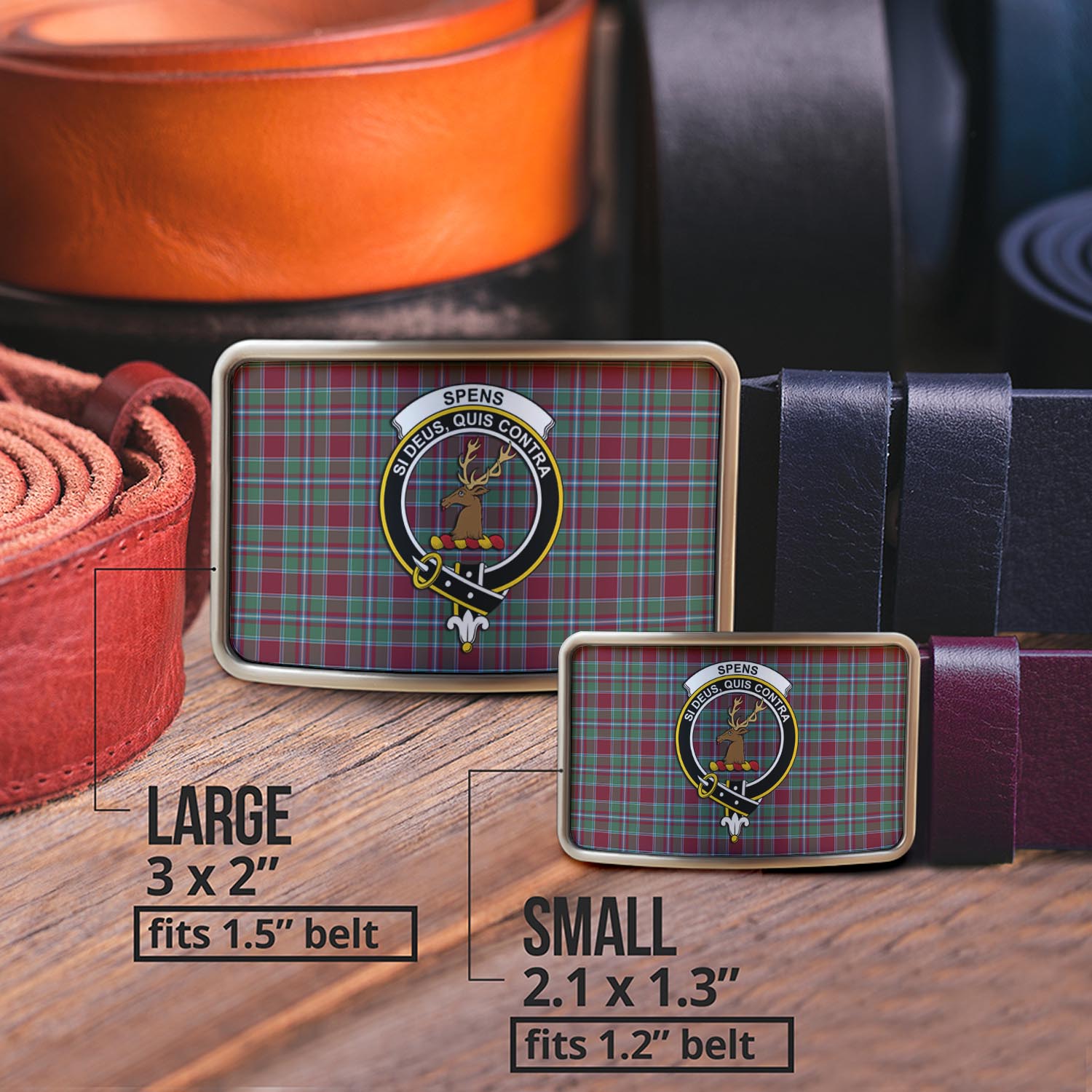 Spens (Spence) Tartan Belt Buckles with Family Crest - Tartanvibesclothing Shop