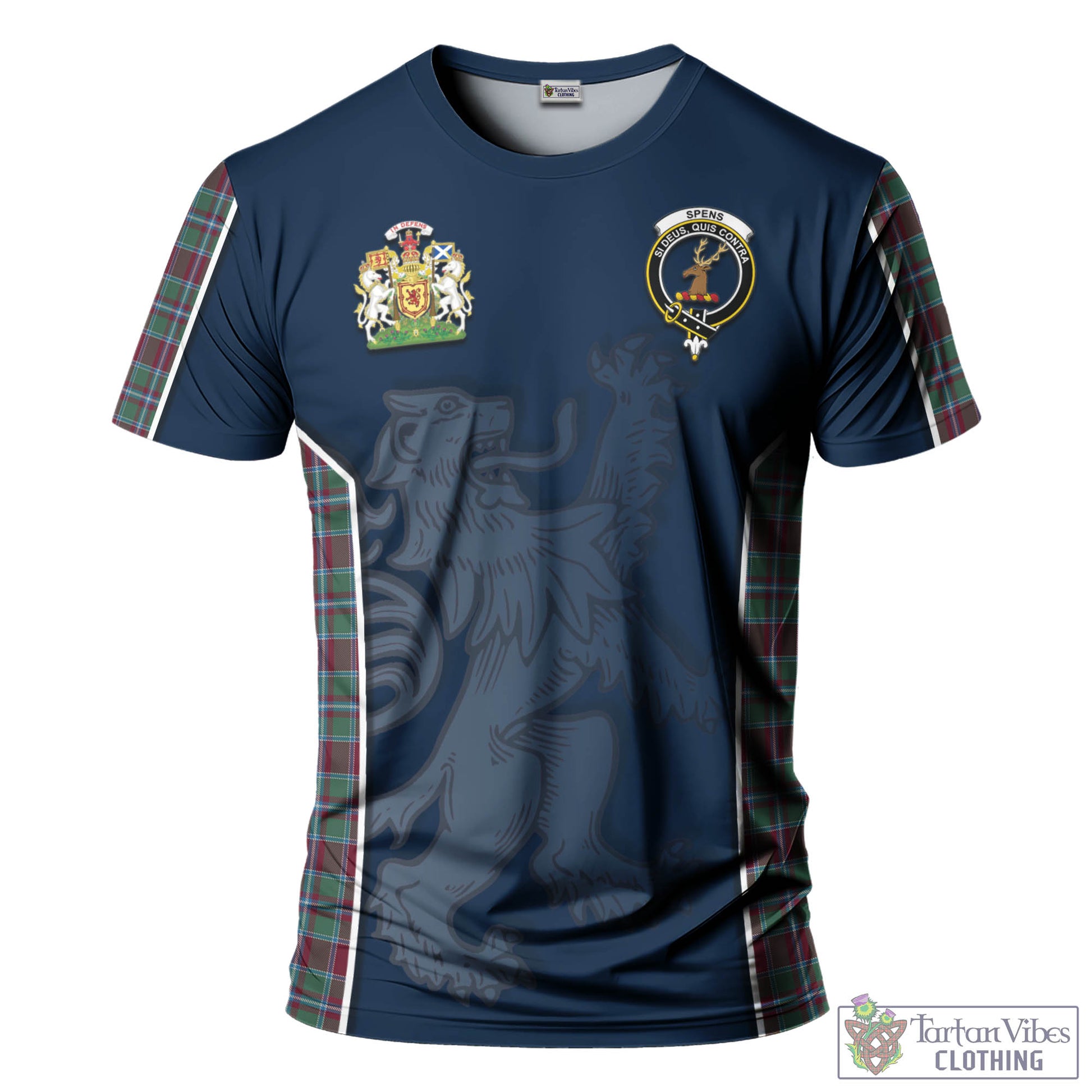 Tartan Vibes Clothing Spens (Spence) Tartan T-Shirt with Family Crest and Lion Rampant Vibes Sport Style