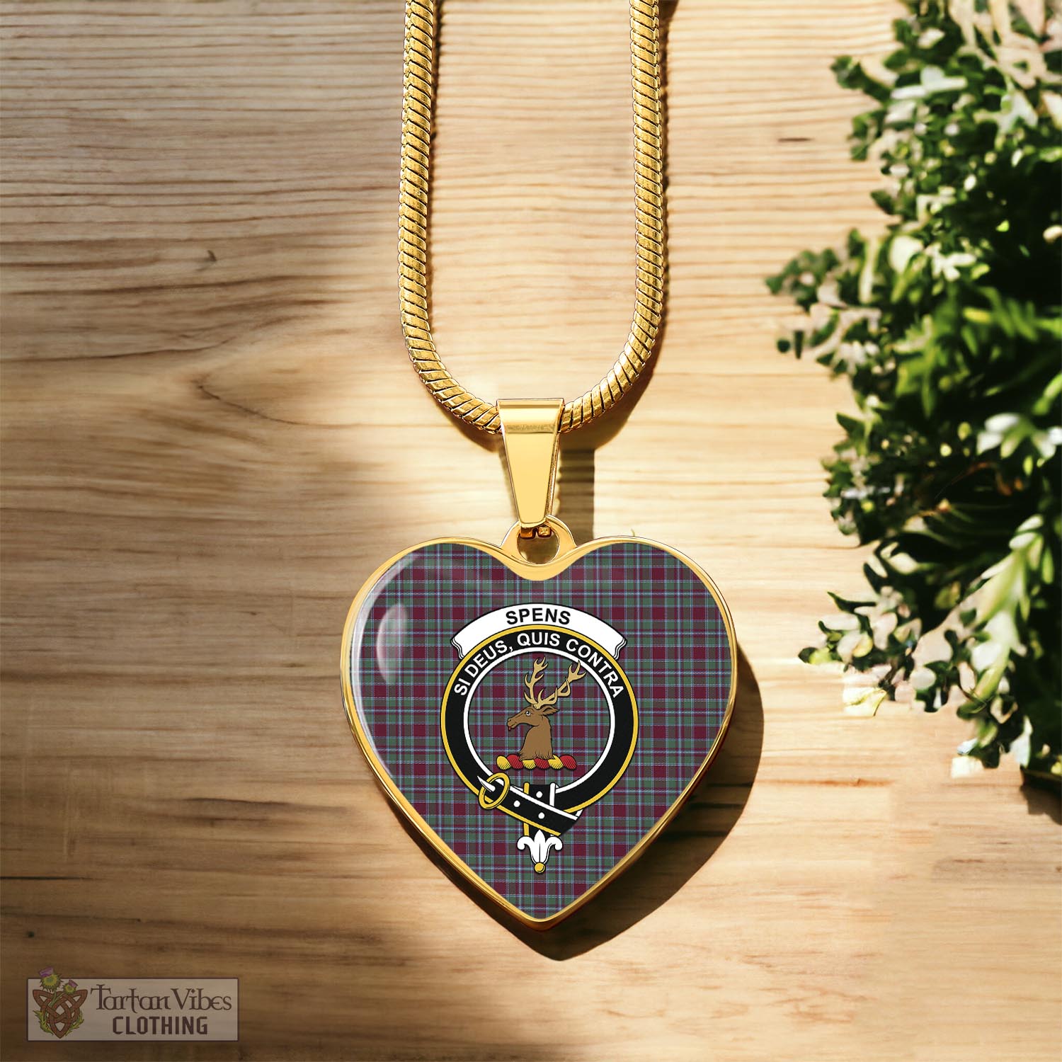 Spence (Spens) Tartan Heart Necklace with Family Crest Luxury Necklace (Gold) No - Tartan Vibes Clothing
