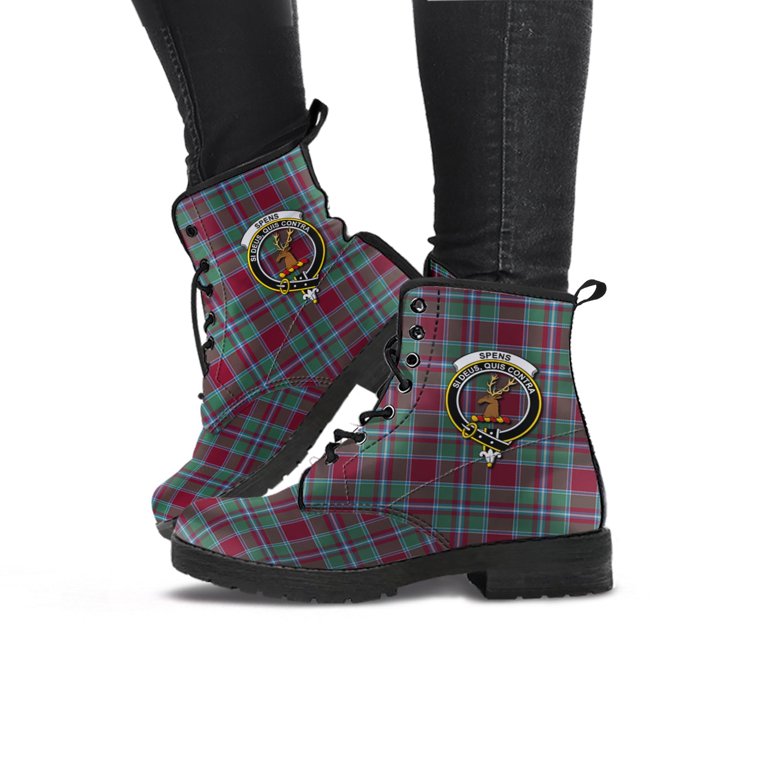 Spence (Spens) Tartan Leather Boots with Family Crest - Tartan Vibes Clothing