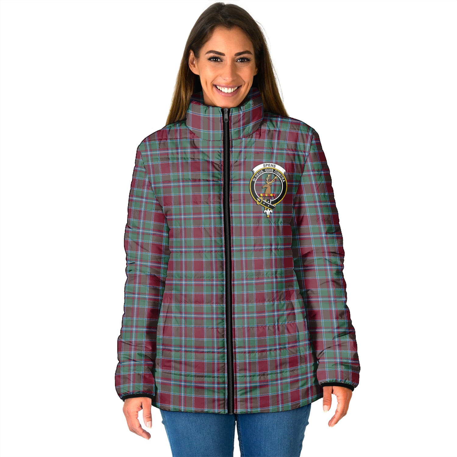 Spence (Spens) Tartan Padded Jacket with Family Crest - Tartan Vibes Clothing