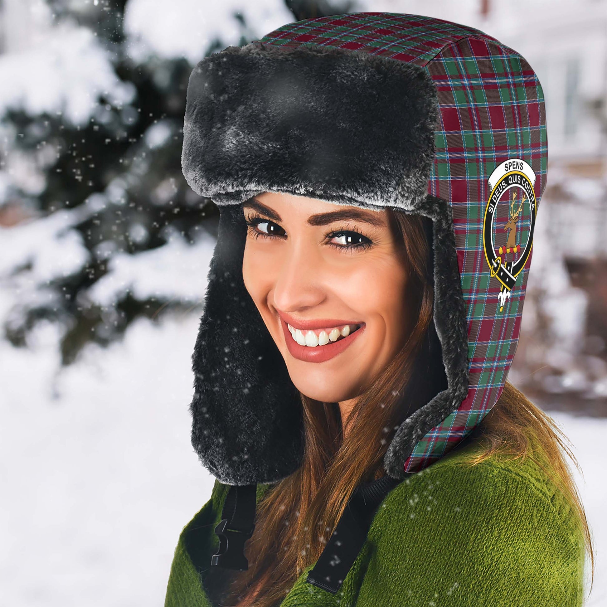 Spence (Spens) Tartan Winter Trapper Hat with Family Crest - Tartan Vibes Clothing