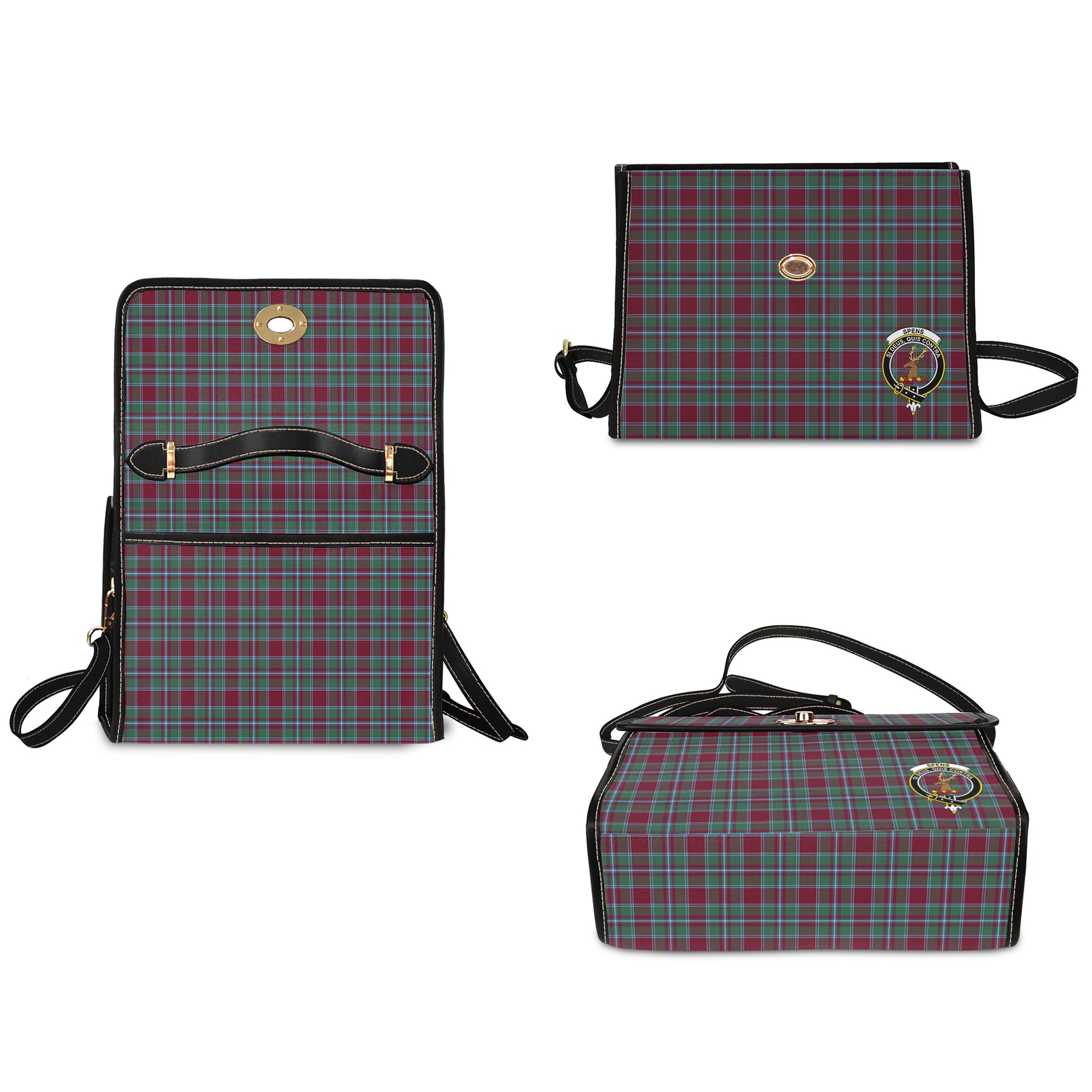 spens-spence-tartan-leather-strap-waterproof-canvas-bag-with-family-crest