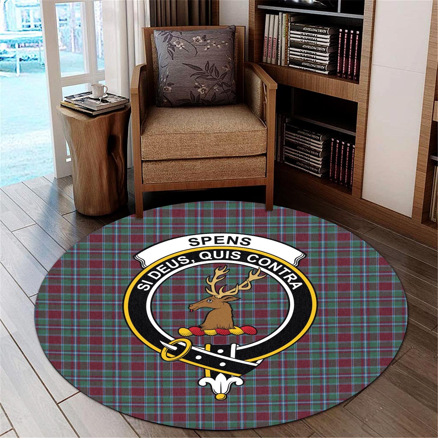 Spence (Spens) Tartan Round Rug with Family Crest - Tartan Vibes Clothing