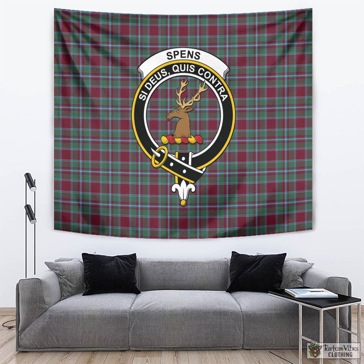 Tartan Vibes Clothing Spens (Spence) Tartan Tapestry Wall Hanging and Home Decor for Room with Family Crest