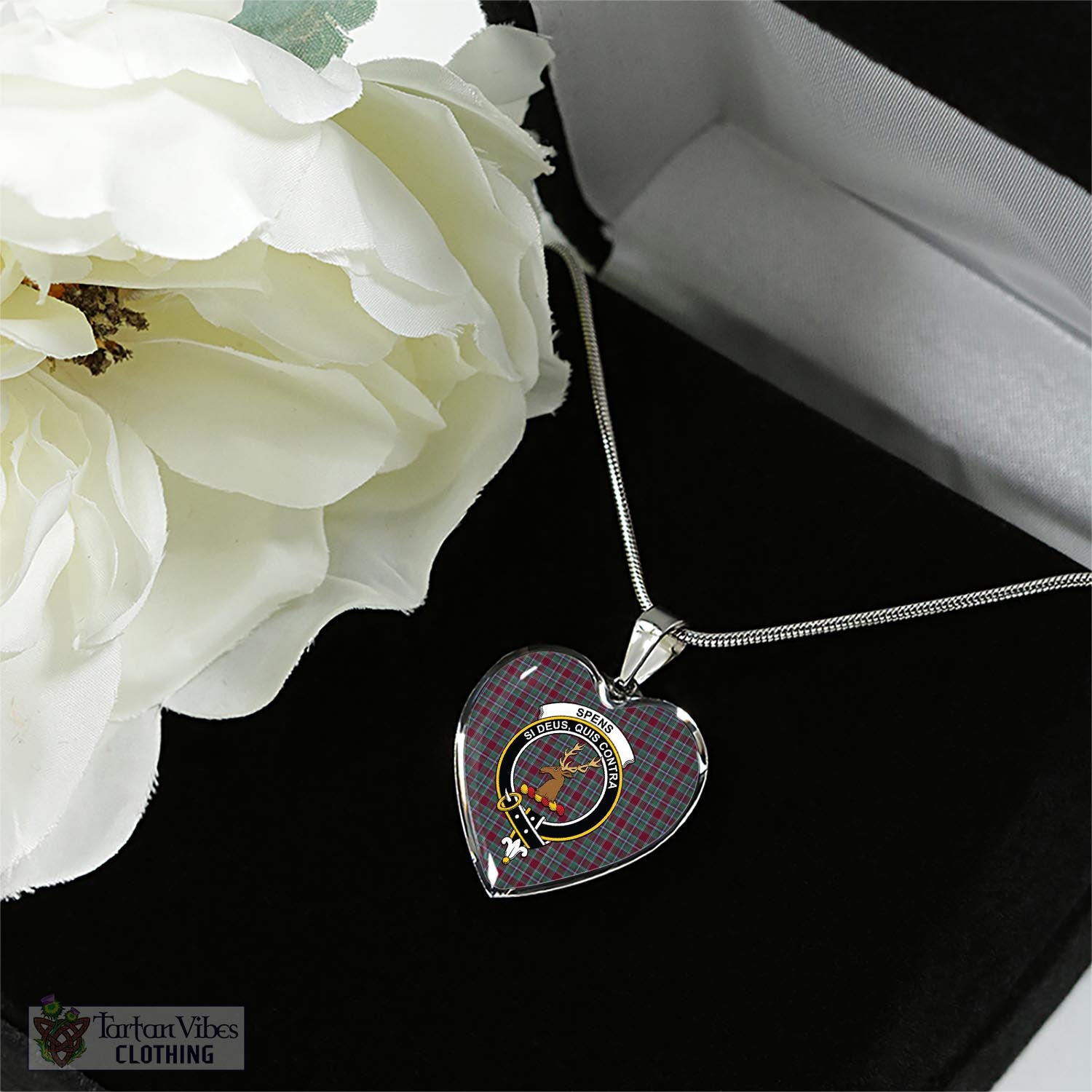 Spence (Spens) Tartan Heart Necklace with Family Crest - Tartan Vibes Clothing