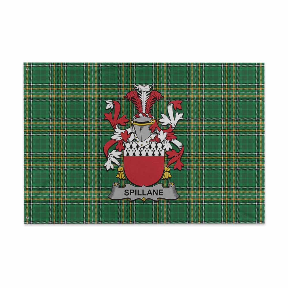 Tartan Vibes Clothing Spillane Irish Clan Tartan House Flag with Coat of Arms