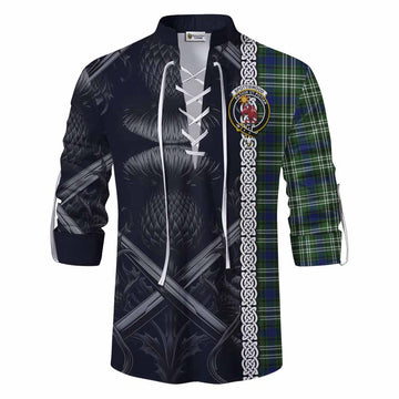Spottiswood Tartan Ghillie Kilt Shirt with Family Crest Cross Sword Thistle Celtic Vibes Men - Tartan Vibes Clothing