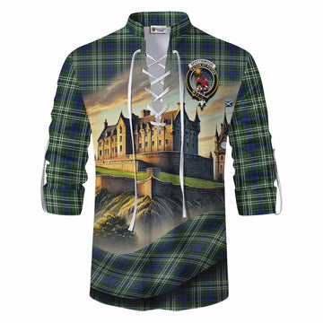 Spottiswood Tartan Family Crest Ghillie Kilt Shirt with Scottish Ancient Castle Style Men - Tartan Vibes Clothing