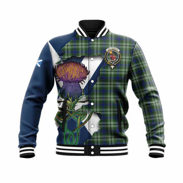 Tartan Vibes Clothing Spottiswood Tartan Family Crest Baseball Jacket Scottish Thistle Celtic Inspired