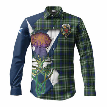 Tartan Vibes Clothing Spottiswood Tartan Family Crest Long Sleeve Button Shirt Scottish Thistle Celtic Inspired
