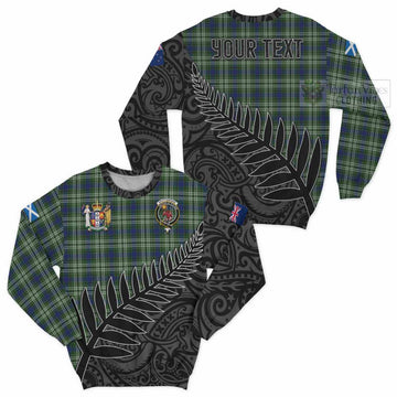 Spottiswood Crest Tartan Sweatshirt with New Zealand Silver Fern Half Style Unisex - Tartan Vibes Clothing