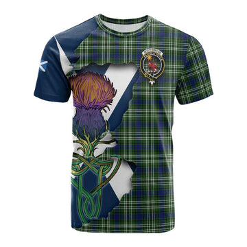 Tartan Vibes Clothing Spottiswood Tartan Family Crest Cotton T-shirt Scottish Thistle Celtic Inspired