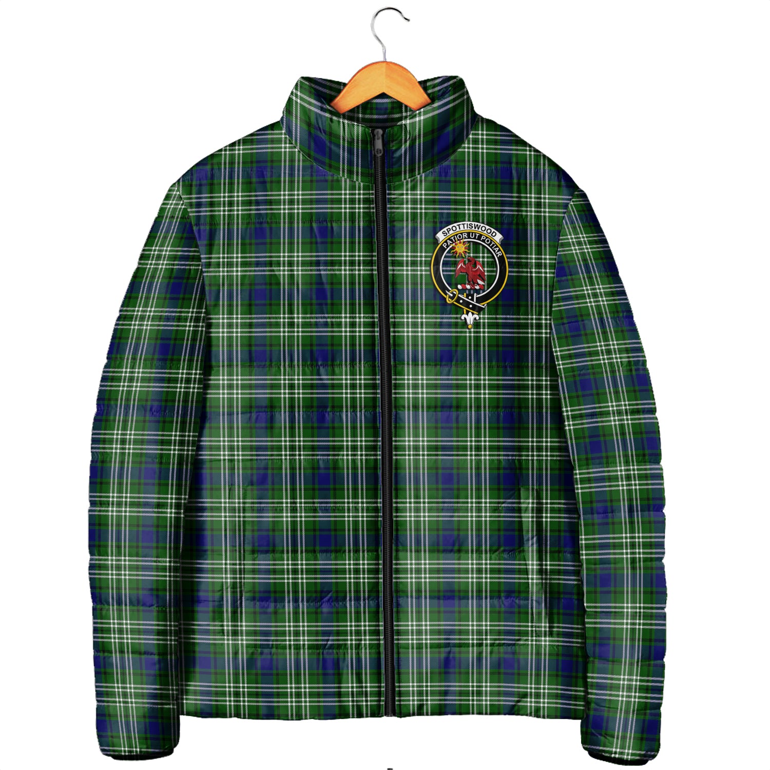 Spottiswood Tartan Padded Jacket with Family Crest Men's Padded Jacket - Tartan Vibes Clothing