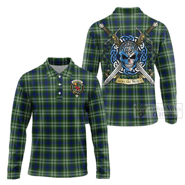Spottiswood Tartan Long Sleeve Polo Shirt with Family Crest Celtic Skull Style Unisex - Tartan Vibes Clothing