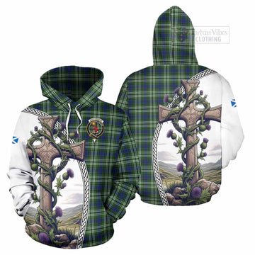 Spottiswood Tartan Hoodie with Family Crest and St. Andrew's Cross Accented by Thistle Vines Zip Hoodie - Tartan Vibes Clothing