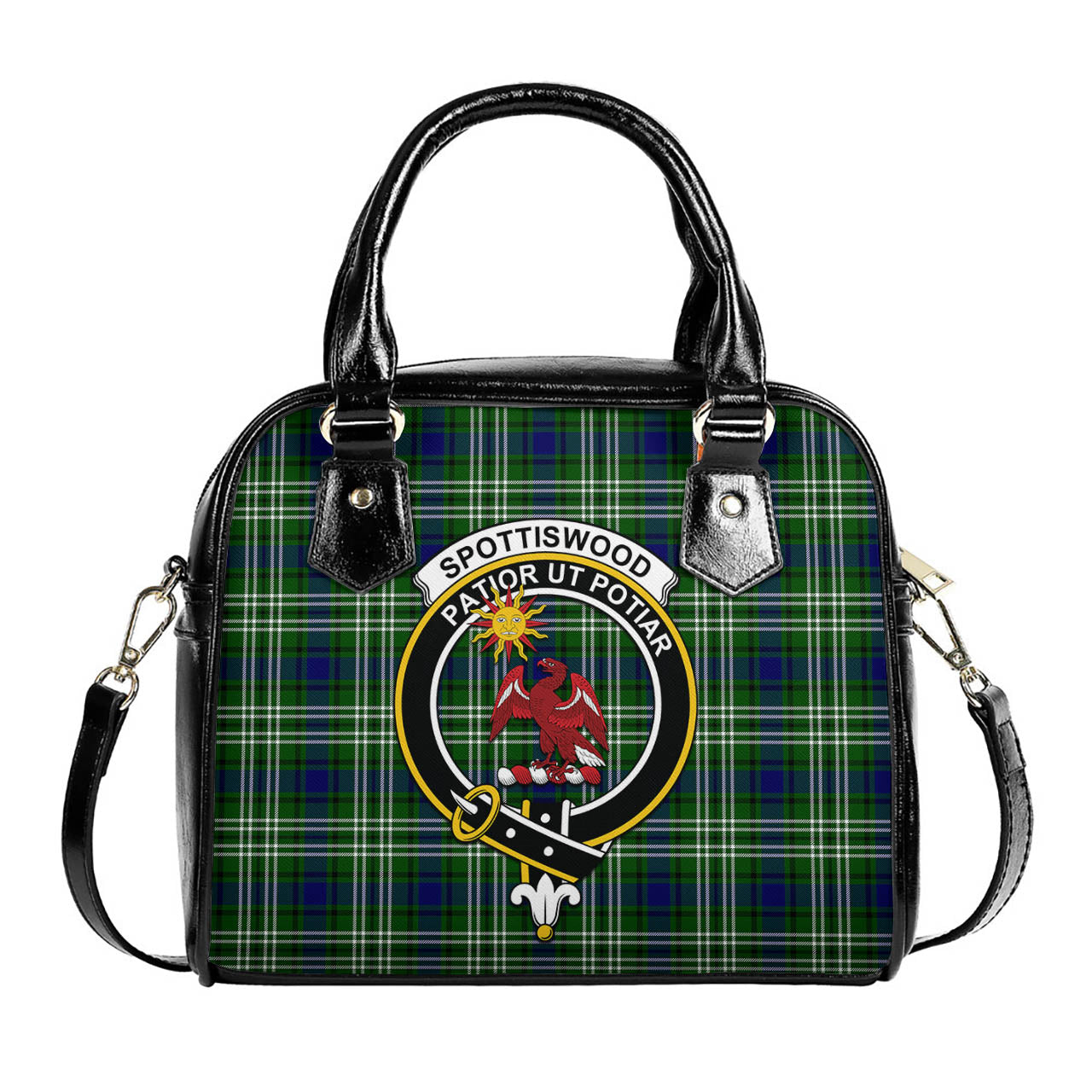 Spottiswood Tartan Shoulder Handbags with Family Crest One Size 9*21*24 cm (3.54*8.27*9.45 inches) - Tartan Vibes Clothing