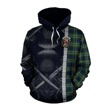 Spottiswood Tartan Cotton Hoodie with Family Crest Cross Sword Thistle Celtic Vibes Pullover Hoodie XS - Tartan Vibes Clothing