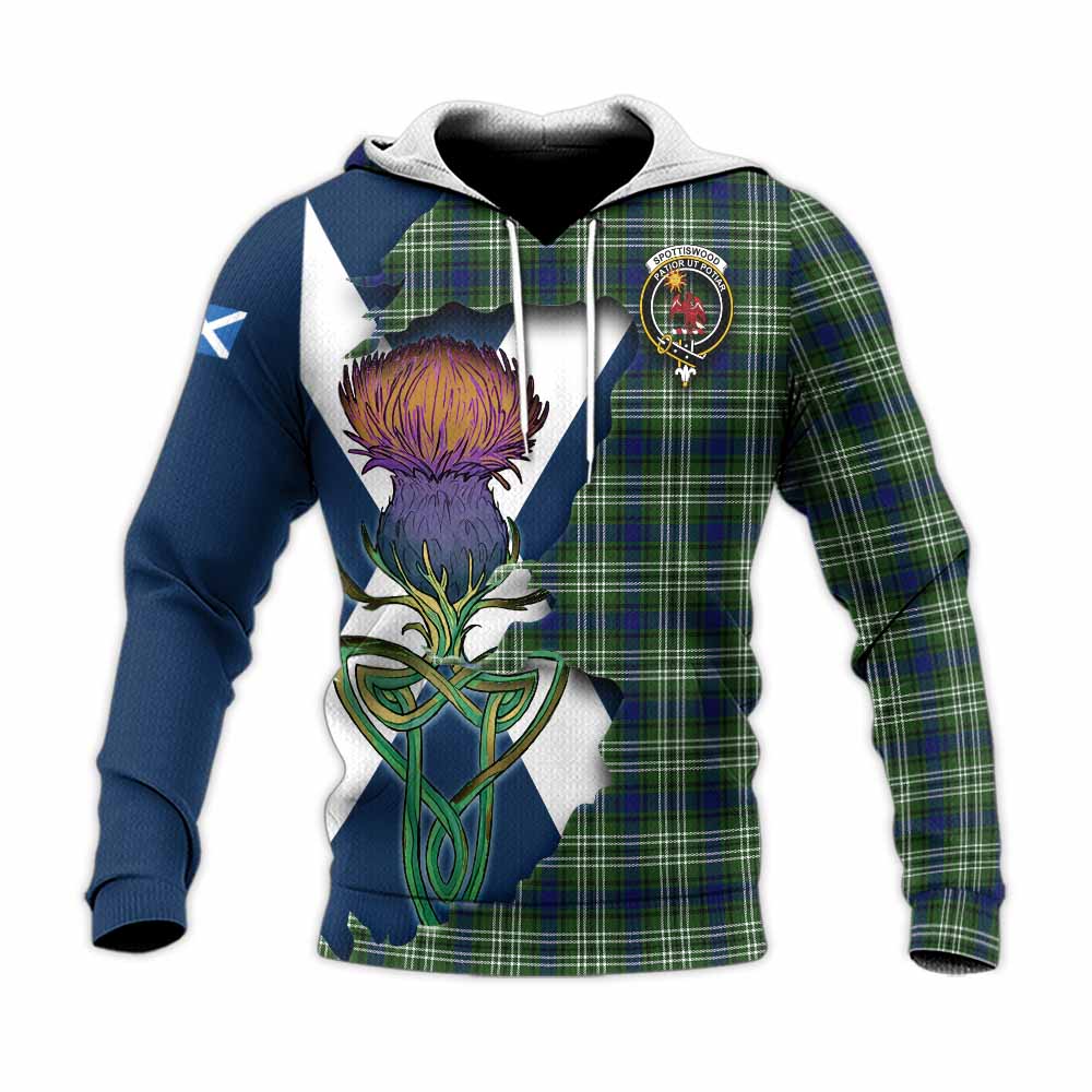 Tartan Vibes Clothing Spottiswood Tartan Family Crest Knitted Hoodie Scottish Thistle Celtic Inspired