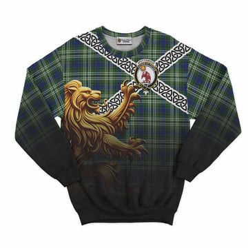 Spottiswood Crest Tartan Sweatshirt with Golden Lion Emblem Celtic Style Unisex - Tartan Vibes Clothing