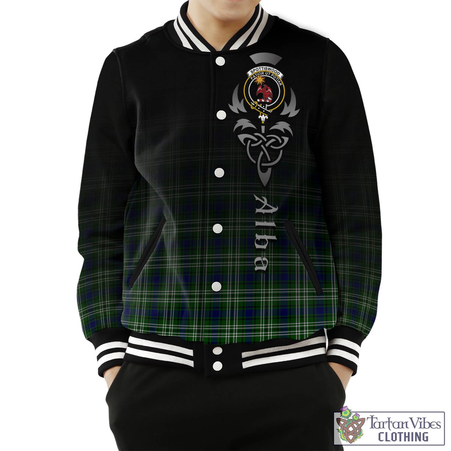 Spottiswood Tartan Baseball Jacket Featuring Alba Gu Brath Family Crest Celtic Inspired Unisex - Tartan Vibes Clothing