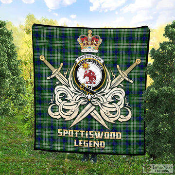 Spottiswood Tartan Quilt with Clan Crest and the Golden Sword of Courageous Legacy Super King Quilt 91" x 110" - Tartan Vibes Clothing