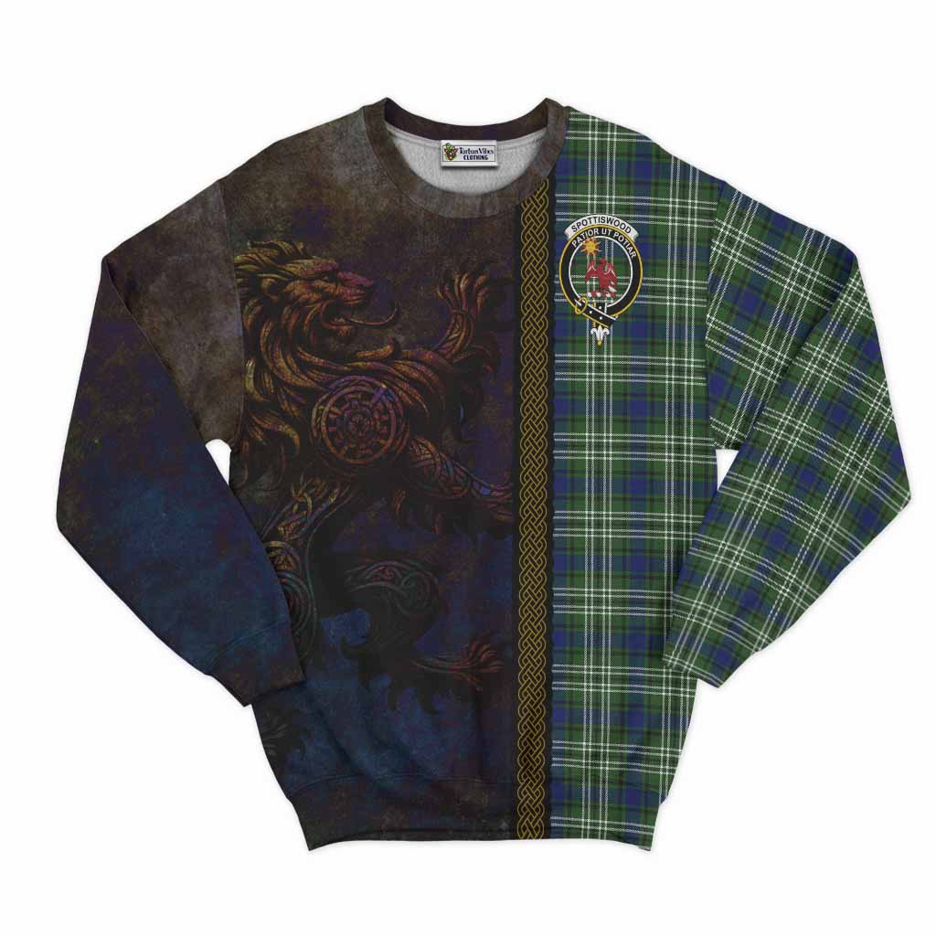 Tartan Vibes Clothing Spottiswood Tartan Family Crest Sweatshirt Alba Gu Brath Be Brave Lion Ancient Style