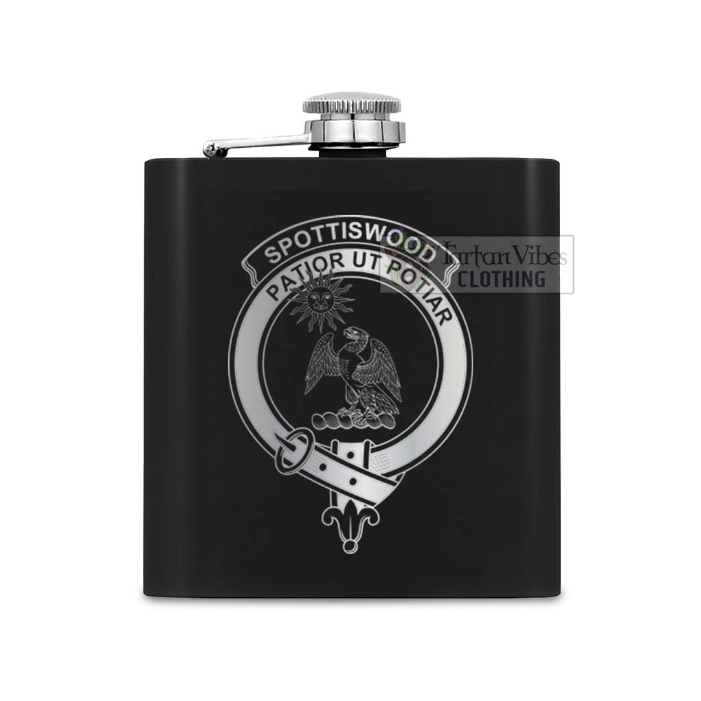 Spottiswood Crest Hip Flask Set 7oz Black Stainless Steel with A Gift Box One Size 7oz - 2D-tartanvibesclothing