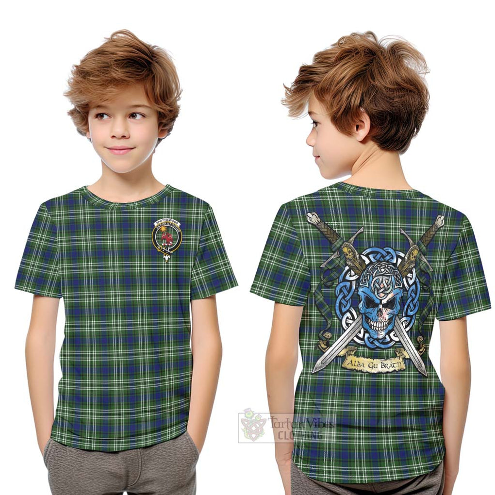 Spottiswood Tartan Kid T-Shirt with Family Crest Celtic Skull Style Youth XL Size14 - Tartan Vibes Clothing