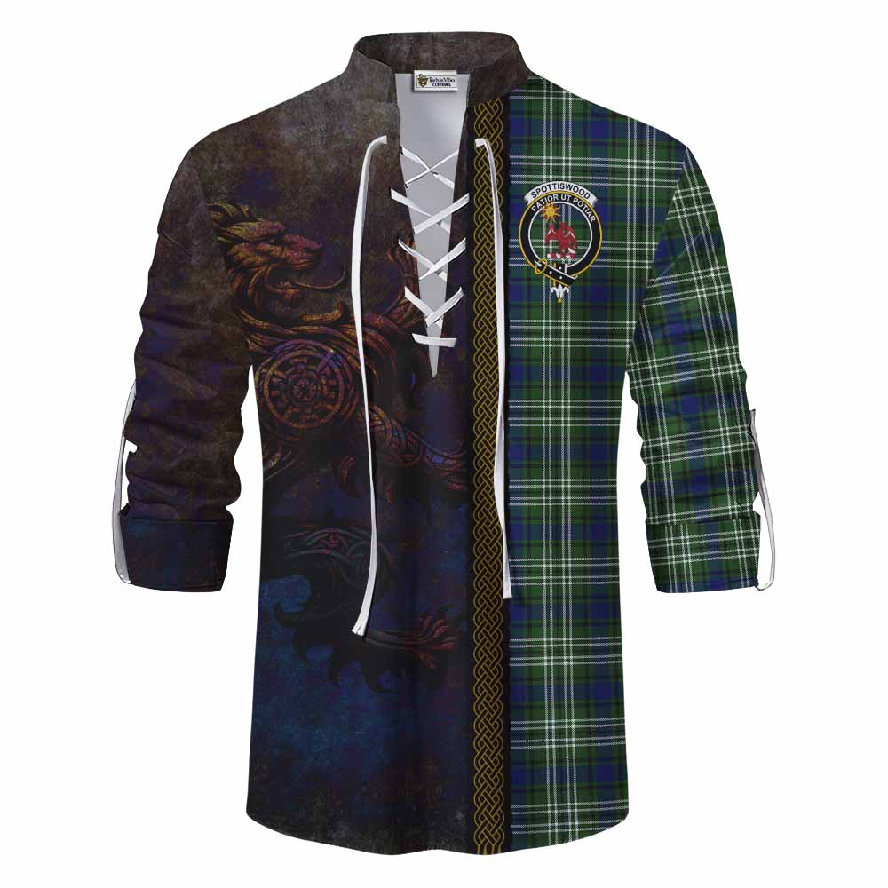 Tartan Vibes Clothing Spottiswood Tartan Family Crest Ghillie Kilt Shirt Alba Gu Brath Be Brave Lion Ancient Style