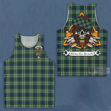 Spottiswood Tartan Men's Tank Top with Family Crest and Bearded Skull Holding Bottles of Whiskey Men - Tartan Vibes Clothing