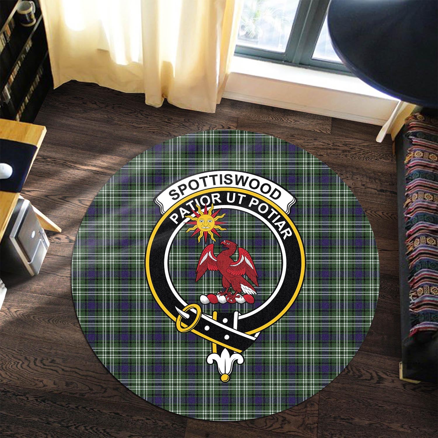 Spottiswood Tartan Round Rug with Family Crest Premium Round Rug - Tartan Vibes Clothing