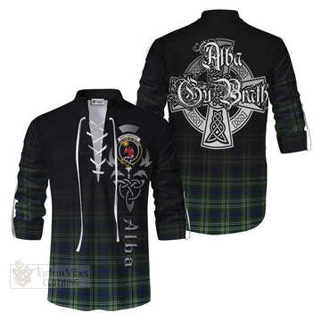 Tartan Vibes Clothing Spottiswood Tartan Ghillie Kilt Shirt Featuring Alba Gu Brath Family Crest Celtic Inspired