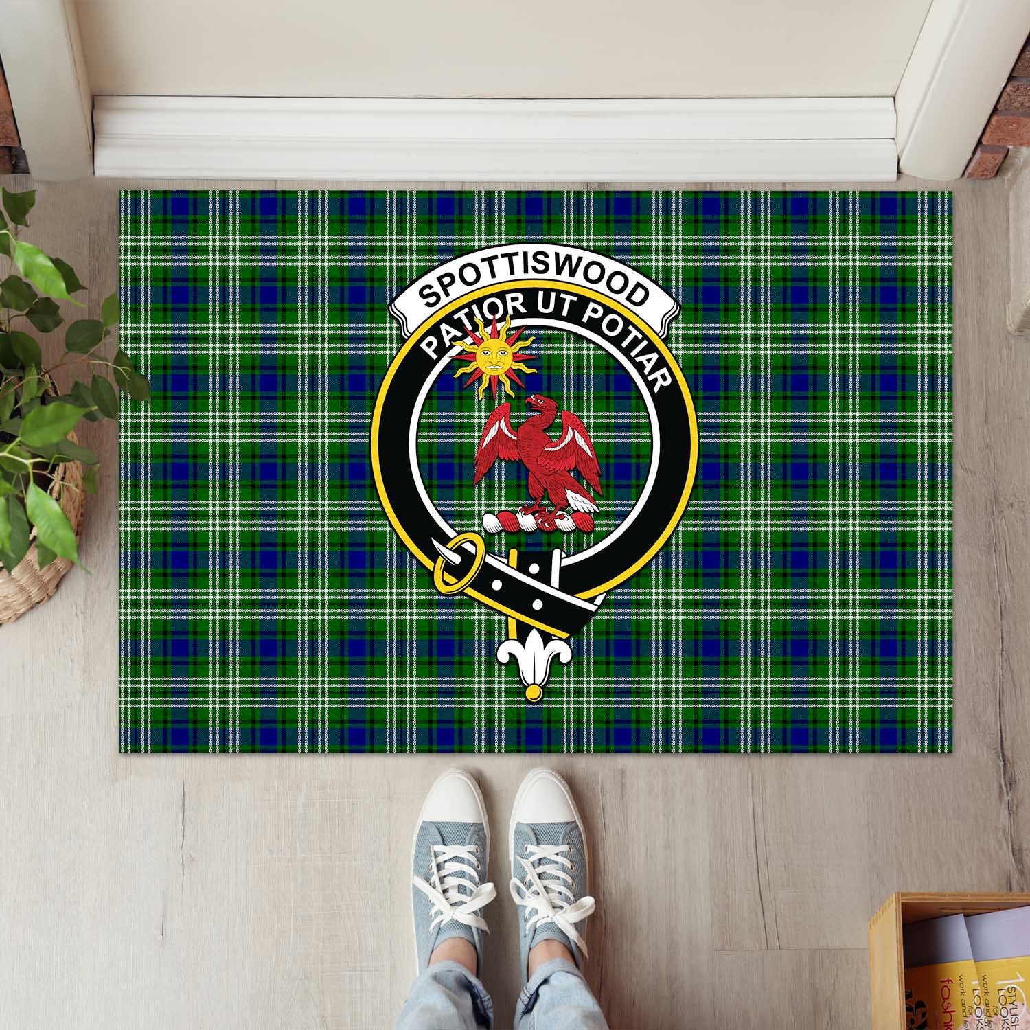 Spottiswood Tartan Rubber Doormat with Family Crest L 60*90cm - Tartan Vibes Clothing
