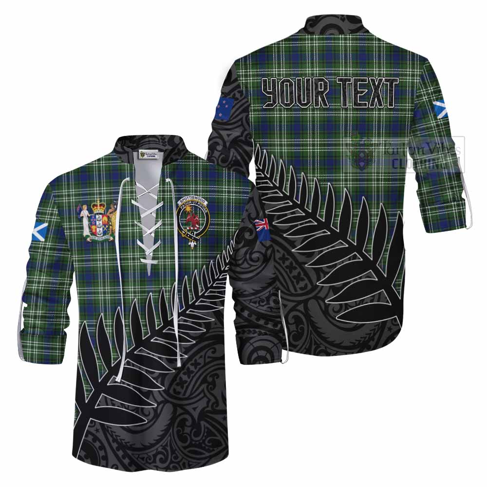 Tartan Vibes Clothing Spottiswood Crest Tartan Ghillie Kilt Shirt with New Zealand Silver Fern Half Style