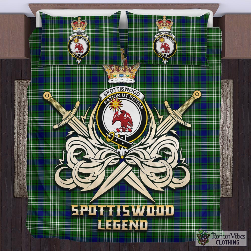 Tartan Vibes Clothing Spottiswood Tartan Bedding Set with Clan Crest and the Golden Sword of Courageous Legacy