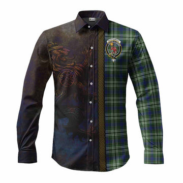 Spottiswood Tartan Family Crest Long Sleeve Button Shirt Alba Gu Brath Be Brave Lion Ancient Style