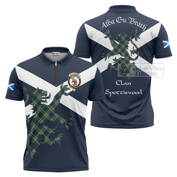 Spottiswood Tartan Lion Rampant Zipper Polo Shirt Proudly Display Your Heritage with Alba Gu Brath and Clan Name Unisex - Tartan Vibes Clothing