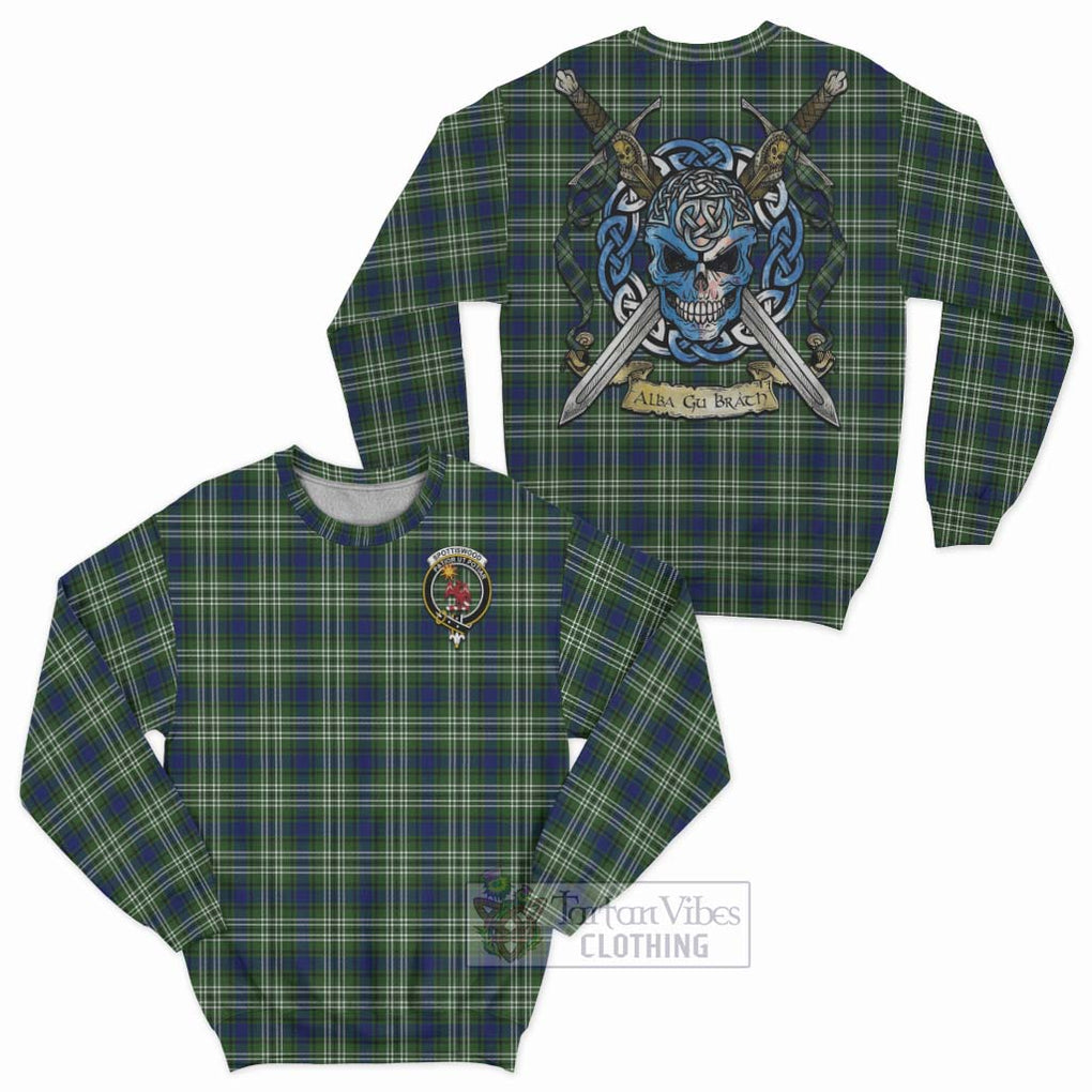 Spottiswood Tartan Sweatshirt with Family Crest Celtic Skull Style Unisex - Tartan Vibes Clothing