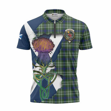 Tartan Vibes Clothing Spottiswood Tartan Family Crest Zipper Polo Shirt Scottish Thistle Celtic Inspired