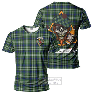 Spottiswood Tartan T-Shirt with Family Crest and Bearded Skull Holding Bottles of Whiskey Kid's Shirt - Tartan Vibes Clothing