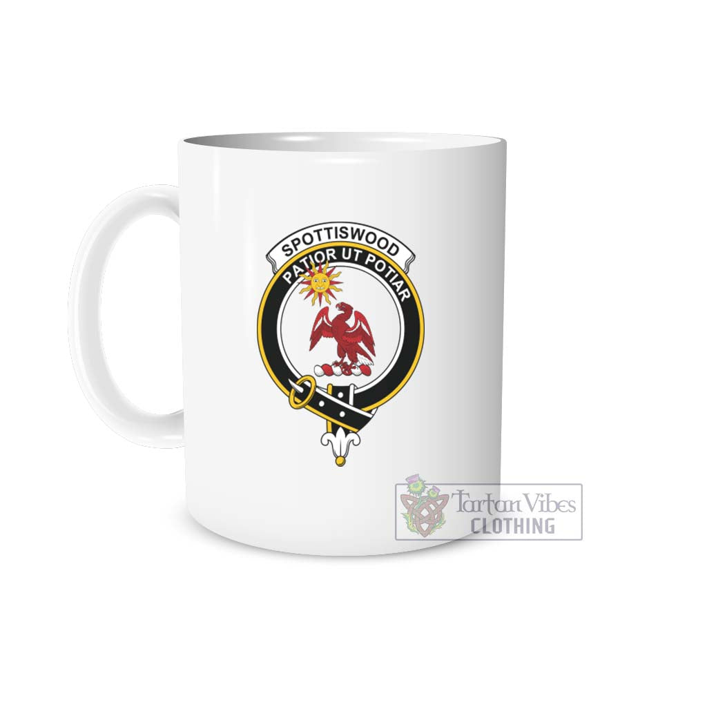 Spottiswood Family Crest Ceramic Mug White - 2D-tartanvibesclothing
