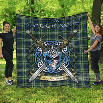 Spottiswood Tartan Quilt with Celtic Skull Alba Gu Brath Style Super King Quilt 91" x 110" - Tartan Vibes Clothing